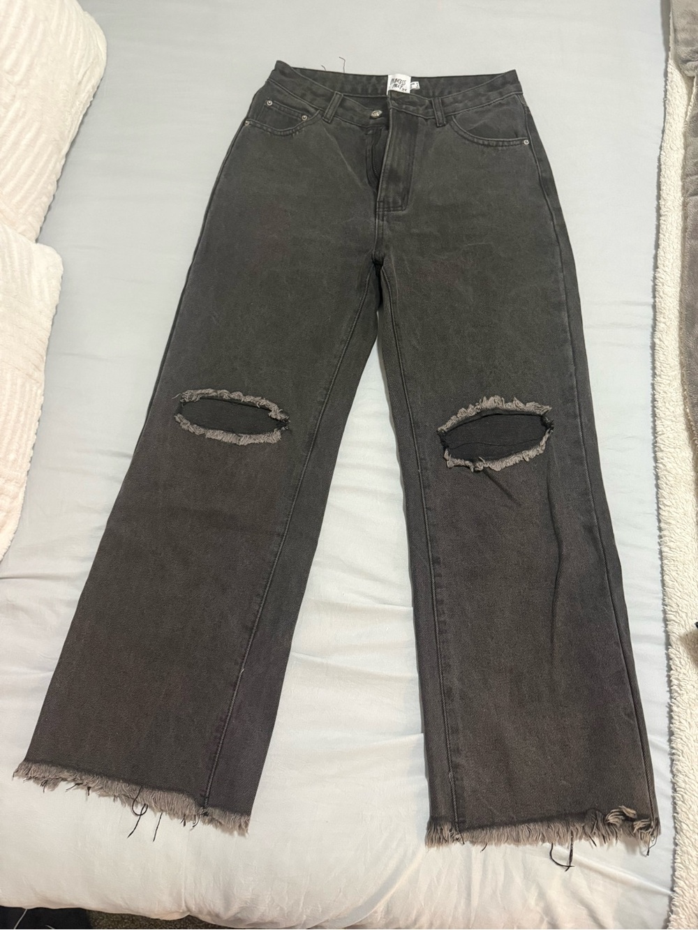 Princess Polly Charcoal Distressed Wide Leg Jeans